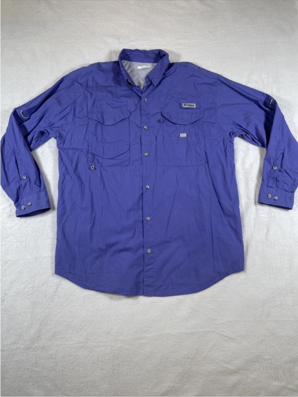 Columbia PFG Mens Long Sleeve Fishing Shirt L Vented Back Outdoors Blue-Purple